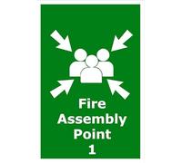 Fire Assembly Point 1 | 40cm x 30cm | Green - Foamalux PVC Plastic Sign for Emergency Evacuation, Workplace Safety, Public Buildings, Compliance | UK-Made with Renewable Energy | Low Carbon Footprint