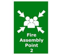 Fire Assembly Point 2 | 30cm x 20cm | Green - PVC Plastic Sign for Emergency Evacuation, Workplace Safety, Public Buildings, Compliance | UK-Made with Renewable Energy | Low Carbon Footprint