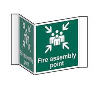 Fire Assembly Point 3D Projection Sign, Self Adhesive Mounting Strips, Rigid 1.5mm PVC Board, Each Side W200mm x H200mm