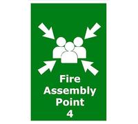 Fire Assembly Point 4 | 20cm x 15cm | Green - PVC Plastic Sign for Emergency Evacuation, Workplace Safety, Public Buildings, Compliance | UK-Made with Renewable Energy | Low Carbon Footprint