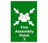 Fire Assembly Point 7 | 30cm x 20cm | Green - PVC Plastic Sign for Emergency Evacuation, Workplace Safety, Public Buildings, Compliance | UK-Made with Renewable Energy | Low Carbon Footprint