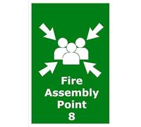 Fire Assembly Point 8 | 40cm x 30cm | Green - Dibond Aluminium Sign for Emergency Evacuation, Workplace Safety, Public Buildings, Compliance