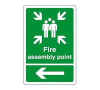 Fire assembly point arrow left sign - safety sign - business signs, carpark safety signs - 1.2mm Rigid plastic for indoor/outdoor usage (400mm x 300mm) Viewing Distance within 14m.