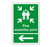 Fire assembly point arrow left sign - safety sign - business signs, carpark safety signs - 1.2mm Rigid plastic for indoor/outdoor usage (300mm x 200mm) Viewing Distance within 7m.