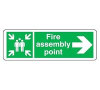 Fire Assembly Point arrow right- safety sign - 1.2mm Rigid plastic for indoor/outdoor usage (600mm x 200mm) Viewing Distance within 14m.