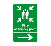Fire assembly point arrow right sign - safety sign - business signs, carpark safety signs - 1.2mm Rigid plastic for indoor/outdoor usage (600mm x 400mm) Viewing Distance within 20m.