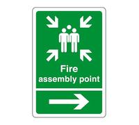 Fire assembly point arrow right sign - safety sign - business signs, carpark safety signs - 1.2mm Rigid plastic for indoor/outdoor usage (200mm x 150mm) Viewing Distance within 5m.