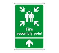 Fire assembly point arrow up sign - safety sign - business signs, carpark safety signs - 1.2mm Rigid plastic for indoor/outdoor usage (400mm x 300mm) Viewing Distance within 14m.