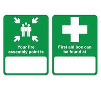 Fire assembly point first aid box fill the blank safety sign - Self adhesive sticker (200mm x 150mm)