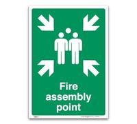 Fire assembly point Sign - 1mm Rigid Plastic Sign - Fire Action Safety - Mandatory Safety Signage (A3-420 x 297mm)