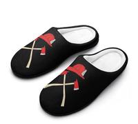 Fire Axe Firefighter Men's House Slippers Indoor Outdoor Slip On Shoes with Rubber Sole 7-8（40-41）