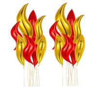 Fire Balloons 16Pcs 24 Inch S-Shaped Aluminium Foil Red & Gold Flame Balloons Decorative for Fire Truck/Firefighter Birthday Party Decorations, Wedding, Carnival, Flame