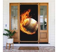 Fire Baseball Door Cover Decorations, Welcome Door Banner Backdrop Seasonal Spring Summer Porch Banner Sign Photo Background for Indoor Outdoor Party Decor 72.8 x 35.4 Inch