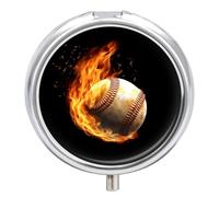 Fire Baseball Pill Box Small Round Pill Case Portable Travel Pill Container Multi-Functional Moisture Proof Metal Medicine Pill Organizer Box for Vitamins Fish Oil