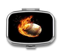 Fire Baseball Pill Organizer with 2 Compartments Metal Square Pill Case Small Pill Box Portable Medicine Box Slim Travel Pill Container Medicine Organizer for Daily Use
