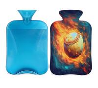 Fire Baseball Sport Ball Pattern Hot Water Bottle with Cover, 2L Hot Water Bag for Pain Relief, Neck and Shoulder, Hand Feet Warmer
