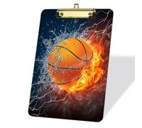 Fire Basketball Acrylic Clipboards, Standard A4 Letter Size Clipboards, Low Profile Gold Metal Clip, Fashion Portapapeles Clipboard for Home Women Doctor Teens Teachers Men - 9 x 12.5 in