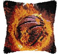 Fire Basketball Latch Hook Kits Pillow DIY Rug Crochet Hook Cushion Making Kits Preprinted Pattern Canvas DIY Handmade Rug Pillow Hooking Kits for Home Decor 43x43cm (H149)