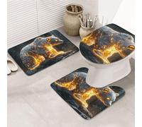 Fire Bears In The Wild Bathroom Rugs Sets 3 Piece, Soft Absorbent Memory Foam Bath Mats And U Shaped Contour Toilet Rug, Home Decoration, Quick Dry