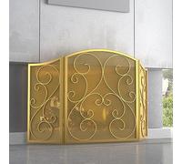 Fire Beauty Fireplace Screen 3 Panel Wrought Iron Metal 48"(L) x30(H) Spark Guard Cover(Golden Dusting)