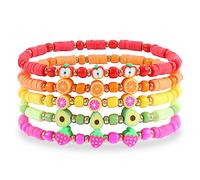 Fire beetle Colorful Smiley Face Fruit Beaded Bracelets for Women Rainbow Stretch Clay Preppy Bracelets Y2k Heishi Surfer Stackable Bracelet Set Handmade Summer Beach Party Jewelry Gift, 2.56 inches