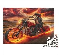 Fire Bike Rider 1000 Pieces Puzzles Beautiful View Skeleton Biker Fire Home Decoration Educational Game Gifts Puzzles for Adults Jigsaw Puzzles for Adults 38x26cm/1000pcs