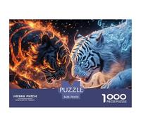 Fire Black Tiger Confrontation 1000 Piece Jigsaw Puzzle Paper for Adults Ice White Tiger Scene Relaxing Focus Home Decor 70x50cm/1000pcs