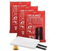 Fire Blanket 1m x 1m (3 Pack) - Reusable Fibreglass Fire Suppression Blanket with Handles | Quick-Deploy Emergency Safety Blanket for Kitchen, Home, Garage & Car | Wall-Mountable & Fireproof