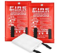 Fire Blanket 1m x 1m Fiberglass Fire Emergency Blanket, Soft Case Fire Blanket for Kitchen School Car Office Garage (2 PACK)