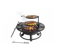 Relaxdays Fire Pit, Ø 92 cm, 2 adjustable grill grates, lid, poker & cover, black