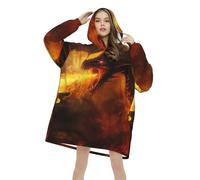 Fire Breathing Dragon Giant Snuggle Hoodie, Oversized Flannel Pullover Blanket with Hood and Pocket, Comfortable Lounge Wear for Men, Women