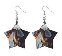 Fire Breathing Dragons Wooden Earrings for Women, Vintage Elegant Wood Jewelry, Lightweight Earrings for Wedding, Party, Everyday Jewelry Gift, Love, Wood, wood