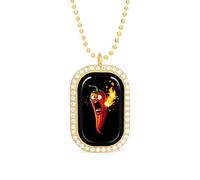 Fire Breathing Red Hot Roasted Chili Pepper Brilliant White Diamond Necklaces Jewelry Square Dainty Pendant Necklace Gift for Women