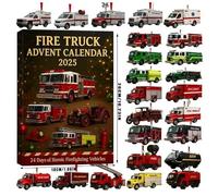 Fire Brigade Advent Calendar 2025 with 24 Miniature Fire Engines, 2D Flat Acrylic Countdown Calendar for Children and Collectors, 24 Different Fire Brigade Sets for Christmas Gifts (B)