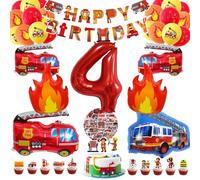 Fire Brigade Decoration Children's Birthday, Fire Brigade Birthday Decoration 4 Years, Fireman Birthday Decoration, Children's Birthday Fire Engine Decoration, Birthday Decoration for 4 Boys