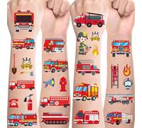 Fire Brigade Tattoos for Children, Fire Engine Children's Tattoos, Skin-Friendly Set, 10 Sheets Fireman Temporary Tattoos for Sticking, Party Bags, Children's Birthday Gifts, Party Decoration, Fire
