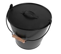Fire Bucket Metal Coal Bucket with Lid and Wooden Handle Black