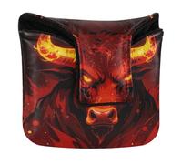 Fire Bull Horns Dark Art Putter Head Cover for Mallet with Magnetic Closure Putter Headcovers for Men and Women Waterproof PU Leather