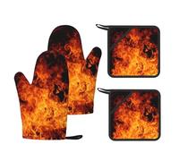 Fire Burn Design Pattern,Oven Mitts and Pot Holders Set of 4, Kitchen Anti-Slip Cooking Gloves Heat Resistant Oven Gloves