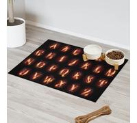 Fire Burning Letters Pet Feeding Mat for Cat Dog Water Bowl Food Mats Letters Alphabet Pet Feeding Mats Absorbent Nti-Slip Contain Spills Protects Floors Placemat 40.6 x 60.9 cm