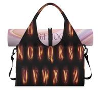 Fire Burning Letters Sports Duffle Bag with Shoe Compartment Letters Alphabet Weekend Overnight Bags Tote Cabin Luggage Bag for Gym Yoga Travel