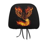Fire Burning Phoenix Bird with Wings on Black 1PC Universal Car Seat Headrest Protector Covers, Soft Car Headrest Cover Interior Accessories Decoration Fit Most Cars Vehicles