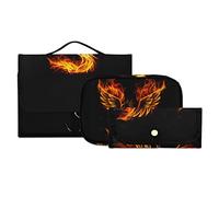 Fire Burning Phoenix Bird with Wings on Black 3 PCs Set Toiletry bags, 1 Women's Travel Cosmetic Bag, 1 Hanging Toiletry Wash Bag, 1 Brush Case, Portable Makeup Storage Case