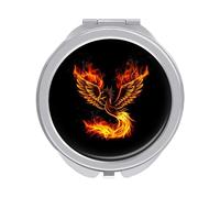 Fire Burning Phoenix Bird with Wings on Black Folding Make Up Mirror, Compact 2X/1X Magnification Mirror, Women Portable Travel Makeup Mirror 2.4 x 2.4 inch