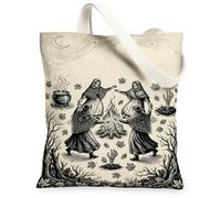 Fire Canvas Tote Bag, Folklore Artistic Figures Moon Fall Beige Small Tote Bag 13x15 Inch, Beige, 13x15 Inch