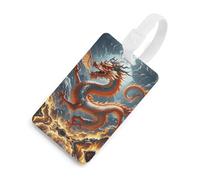 Fire Chinese Dragon Luggage Tag Travel Essentials TPU Bag Tag Personalized Luggage Tags Holder Name Id Identifiers Card with Black Lanyard for Suitcase Backpack Toolbox, White, One Size, Luggage Tag