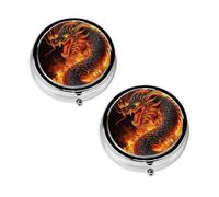 Fire Chinese Dragon Print Pill Box 3 Compartment Medicine Pill Case,Portable for Pocket Or Purse Pill Organizer Decorative Metal Medicine Vitamin Organizer Unique Gift