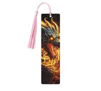 Fire Chinese Dragon Wood Bookmark for Book Lovers Birthday Teachers Gift, Handmade Craft Book Marks Ornaments with Tassel Exquisite Reading Page Markers for Men Women