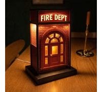 Fire Dept Vintage Lamp, 3D Fire Department Table Light, Small LED Retro Desk Lamp Fire-Station Desk Ornament, Classic Brick Firestations Night Light for Bedside Office Bookshelf