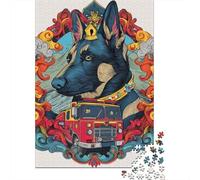 Fire Dog Badge Art Print-1 Jigsaw Puzzles Puzzle for Adults Kids. 1000 Pieces Whimsical Challenge Toy Educational Games Home Decoration for Adults& Kids Age 14 Years Up 52x38cm/1000pcs